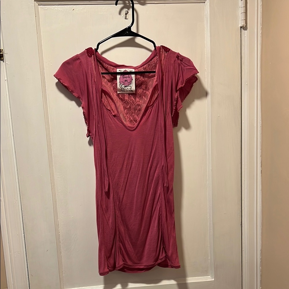 Free People Pink Lace Shirt